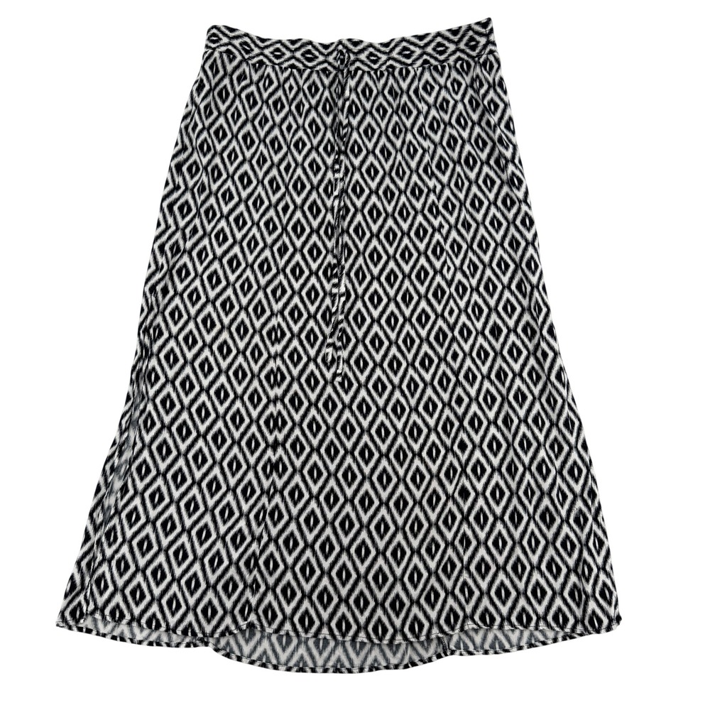 I.N. Studio Woman Black White Ikat Diamond Geometric Maxi Skirt Side Slit XL